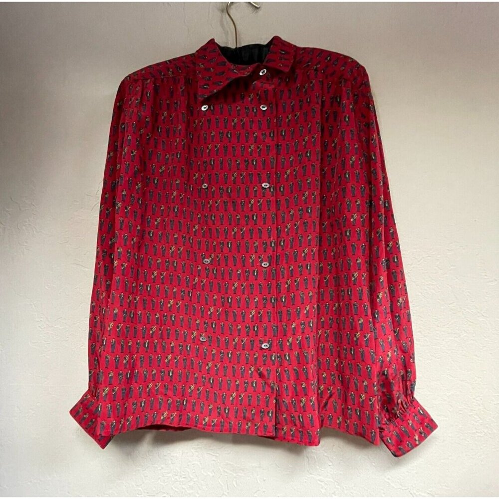 Madrigal Carmel Womens Double Breasted Button Up Silk Shirt Size 6 Long Sleeve